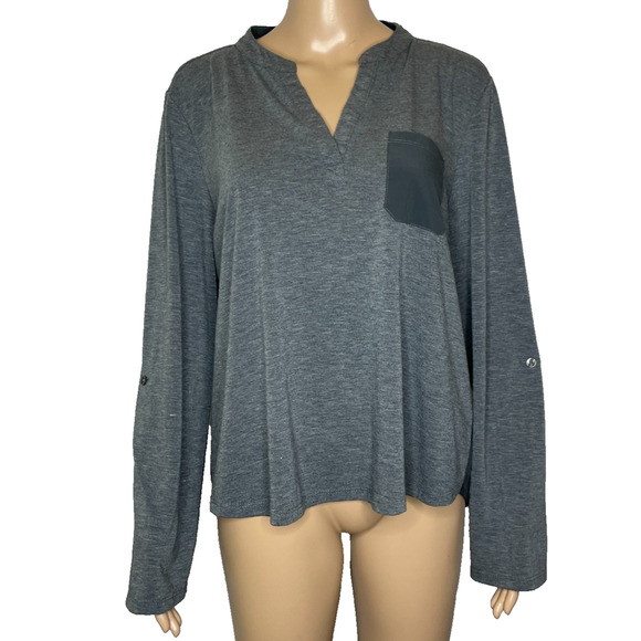 Women's XL Prana Gray V-Neck Long Sleeve Pocket T-Shirt Polyester Blend - Picture 1 of 5